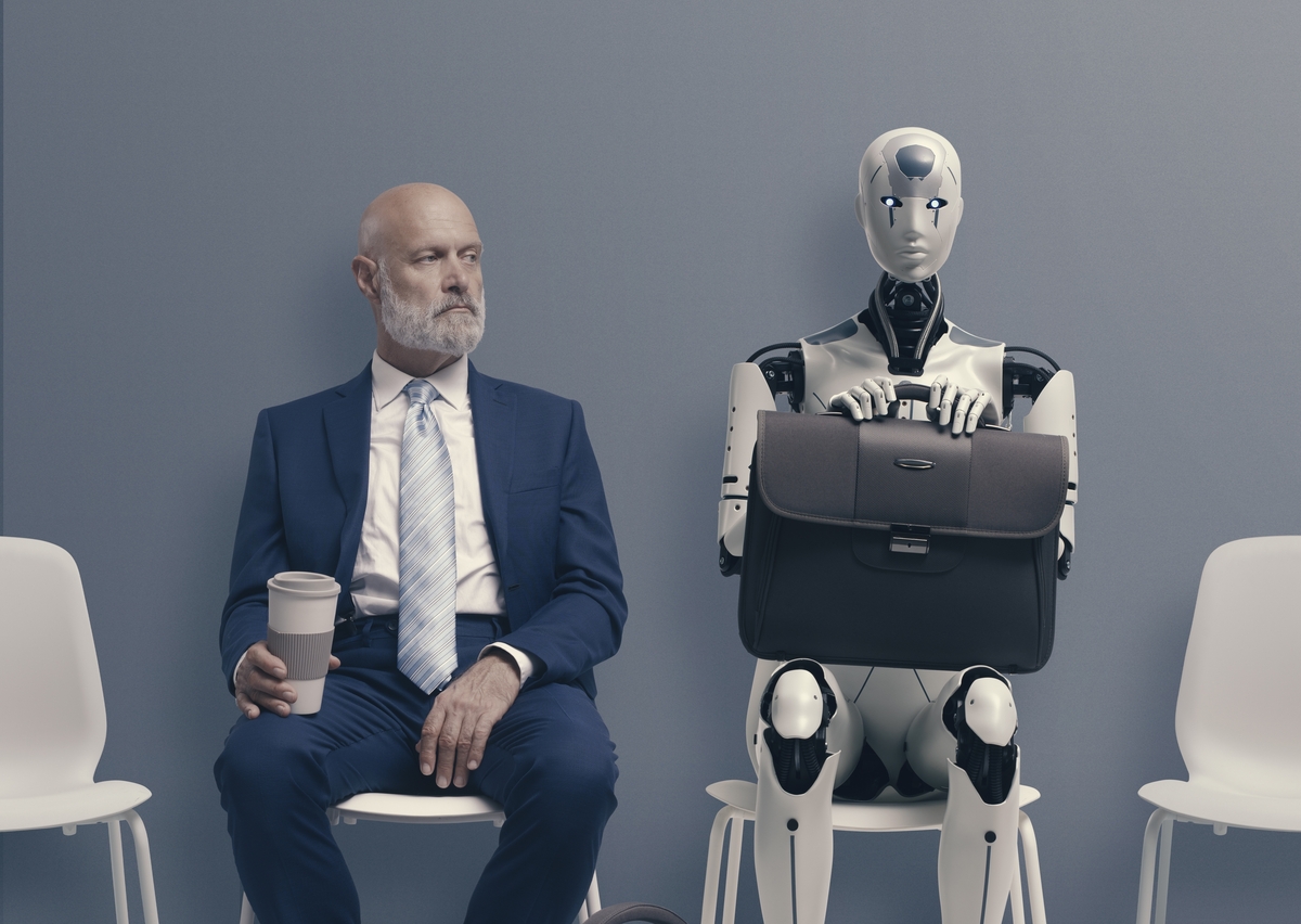 Man,And,Ai,Robot,Waiting,For,A,Job,Interview:,Ai
