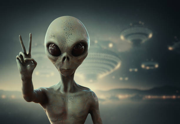 alien showing peace sign, 3d render