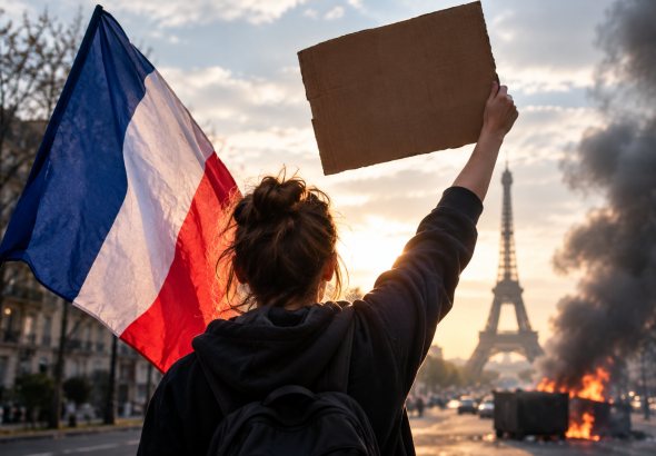 Protesta a Parigi con vista sulla Torre Eiffel